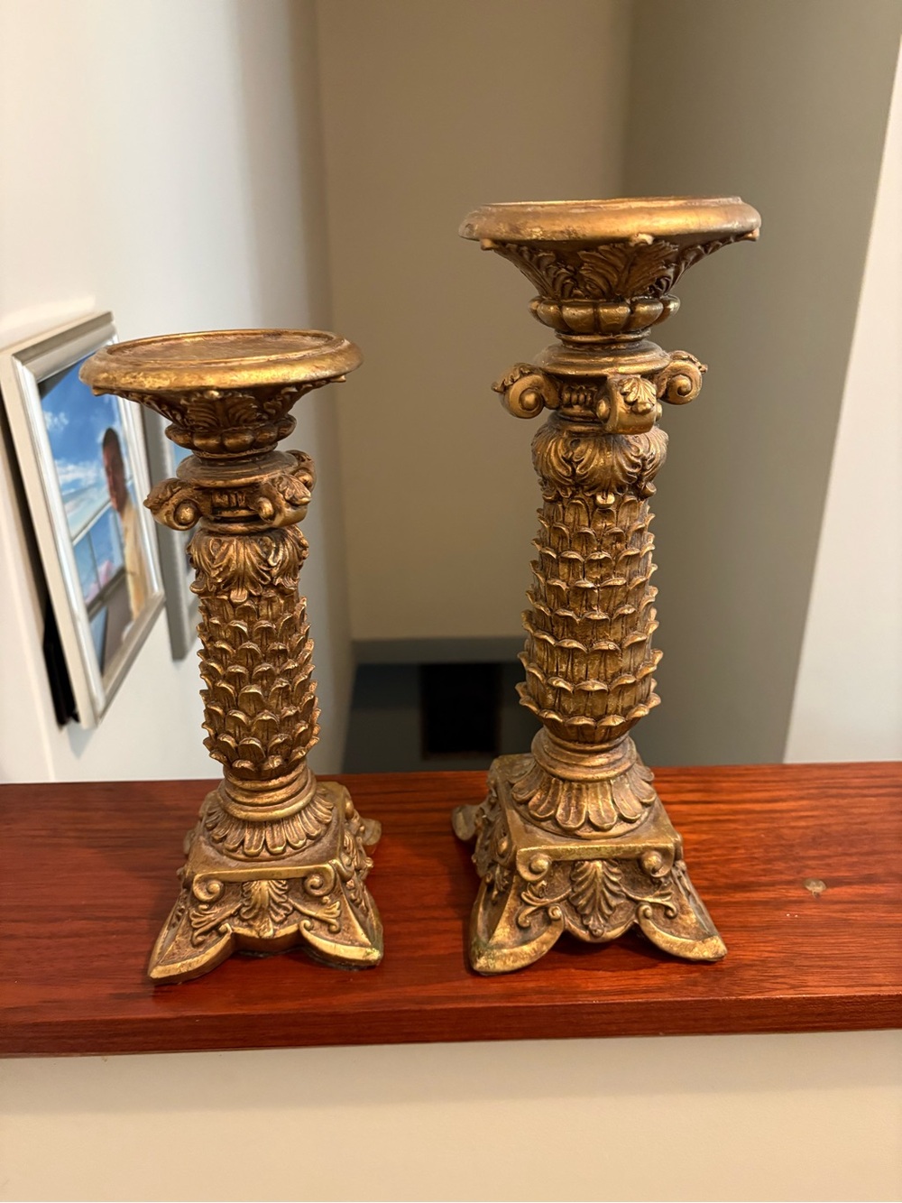 Antique-Style Gold Ornate Candle Holders Set of 2